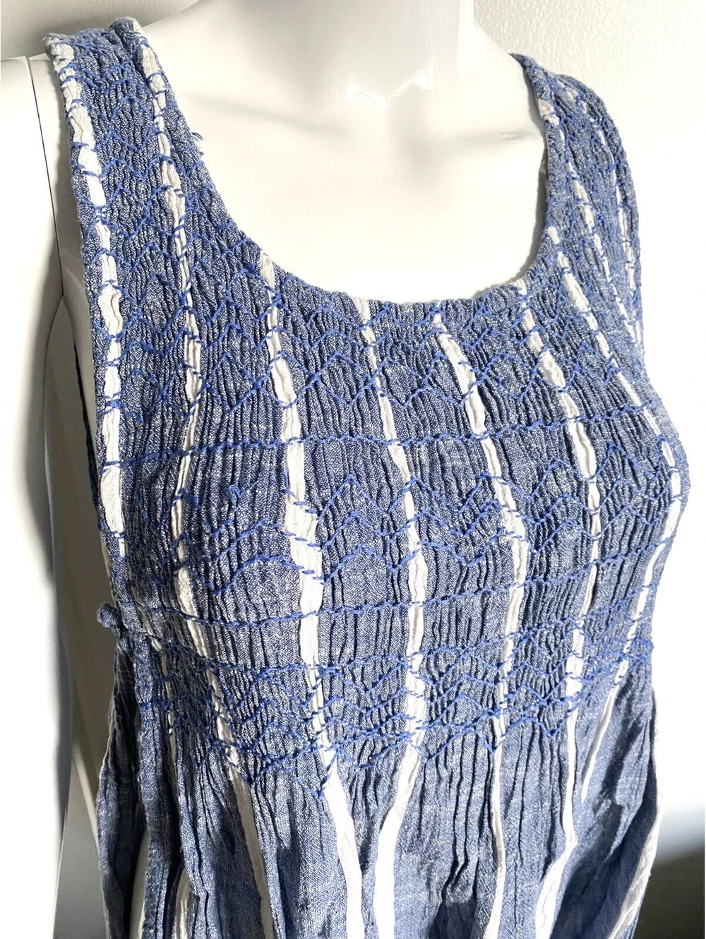 FREE PEOPLE Womens Blue Striped Sleeveless Jewel Neck Trapeze Top S Small